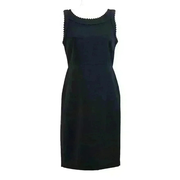 Ann Taylor Black Sleeveless Sheath Knee Length Dress Scalloped Crew Neck Size 4 - Picture 1 of 9